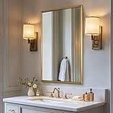 ANDY STAR Gold Bathroom Mirror, 24x36 Inch Beveled Rectangle Mirror, Brushed Brass Mirror in Stainless Steel Metal Frame, Wall Mount for Bathroom, Bedroom, Living Room, Mantel