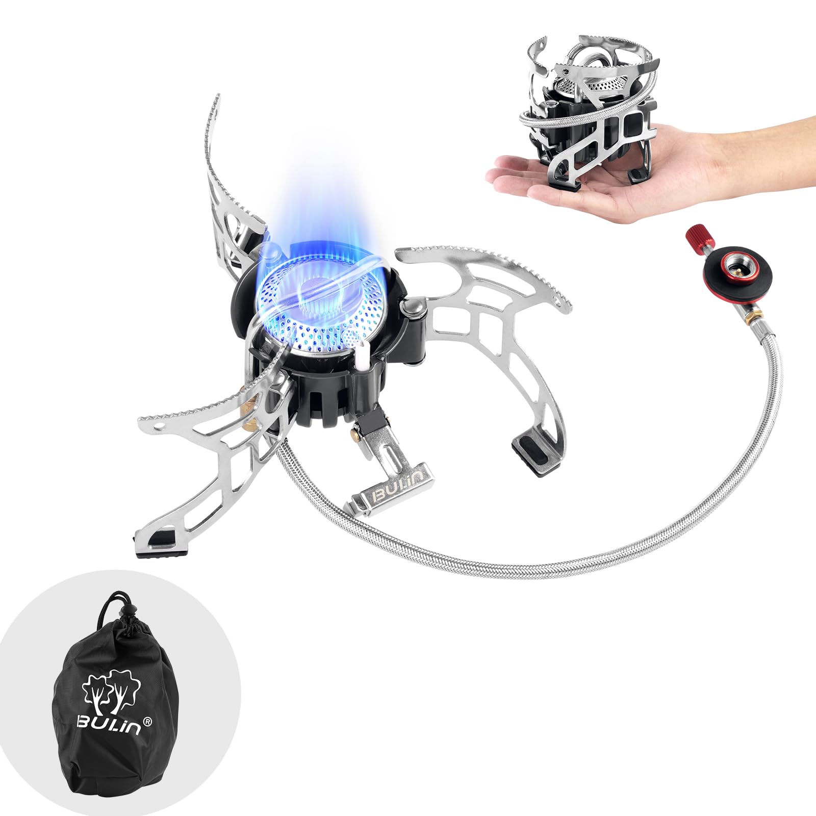 Tentock Camping Gas Stove with Piezo Ignition 3000W Outdoor Windproof Cooking Stove Folding Mini Gas Burner Cookware for Fishing Hiking Backpacking Picnic