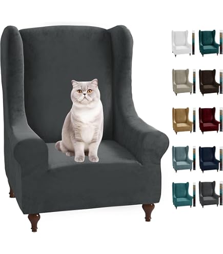 H.VERSAILTEX Housse De Chaise Longue En Velours Gris – Douce, Épaisse, Avec Base Élastique – Protection Antidérapante