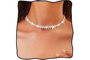 JEAIRTS Rhinestone Choker Necklace Silver Diamond Row Necklaces Sparkly Crystal Prom Jewerly for Women