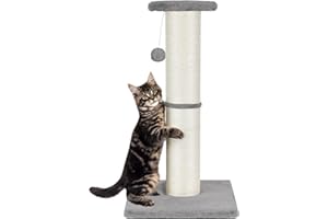 PAWSCRAT Cat Scratching Post 32" Tall, Large Diameter Natural Sisal Cat Scratch Post with Dangling Ball, Scratch-Resistant and Durable for Indoor Cats, Protect Your Furniture, LightGrey