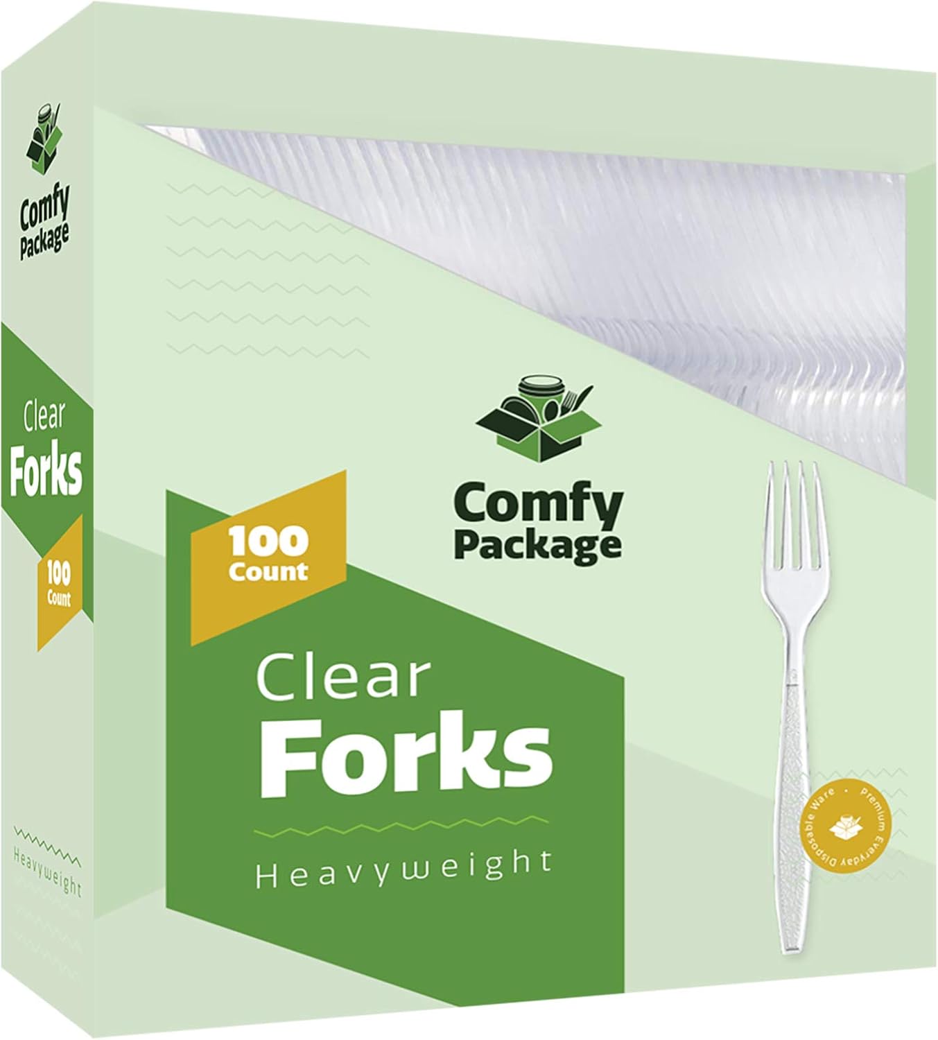 [100 Pack] Heavyweight Disposable Clear Plastic Forks: Kitchen & Dining