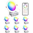 Smart Recessed Lighting 4 Inch RGBCW Color Changing 12W LED Recessed Ceiling Light with Junction Box,1050LM Canless Wafer Downlight Compatible with Alexa,Dimmable by Bluetooth Control (6 Pack)