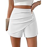 Pemieer Women Casual Shorts High Waist Side Button Ruched Comfy Shorts Solid Ruffle Summer Dressy Shorts