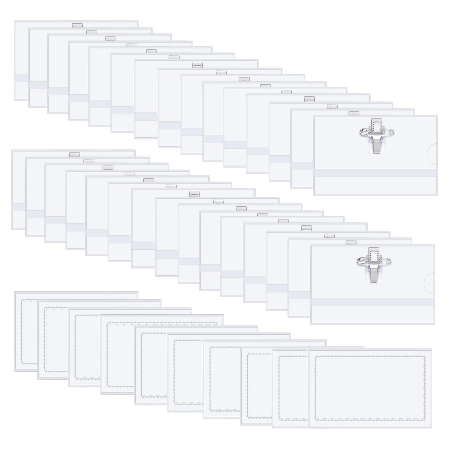 40pcs Name Badges, Clear Name Badges with Clip and Safety Pin, Plastic Name Badge Holder, ID Card Holder Name Tags for Office School, Corporate Conference