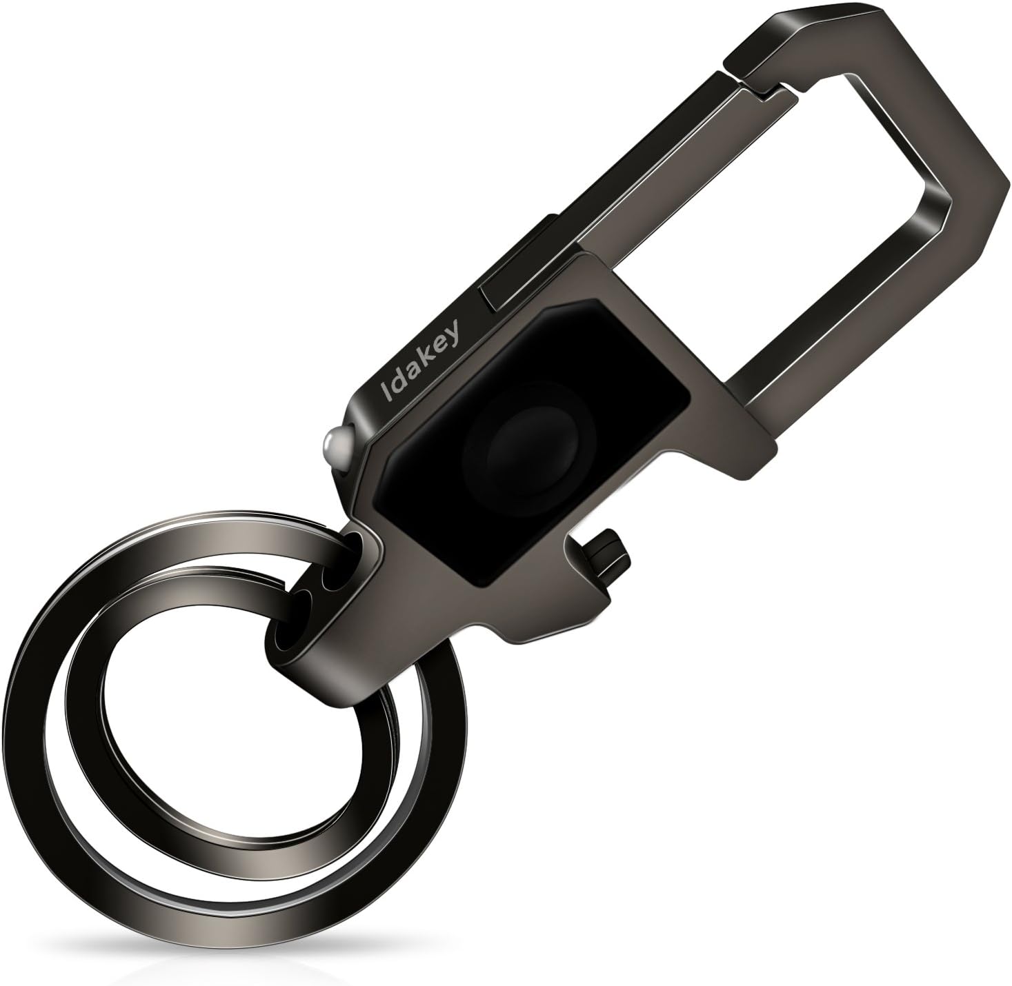 Idakey Zinc Alloy Key Chain with 2 Key Rings Include LED Light and Bottle Opener Function Car Business Keychain for Men and Women Black Nickel