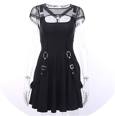 Amazon.com: Mujeres Negro Vestido de Danza Chica Hueco Mini Vestidos Oscuro  Grunge Streetwear Ropa para Mujeres, Moderno, S: Clothing