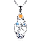 SDOPIR Mermaid Jewelry Gifts Necklace Jewelry Sterling Silver Sea Mermaid Wave Pendant Necklace Gifts for Women