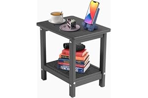 BIVODA 16.6'' HDPE Outdoor Side Table, All-Weather Small Outdoor Table for Adirondack, Patio, Porch, Balcony, Poolside (2-Tier, Black)