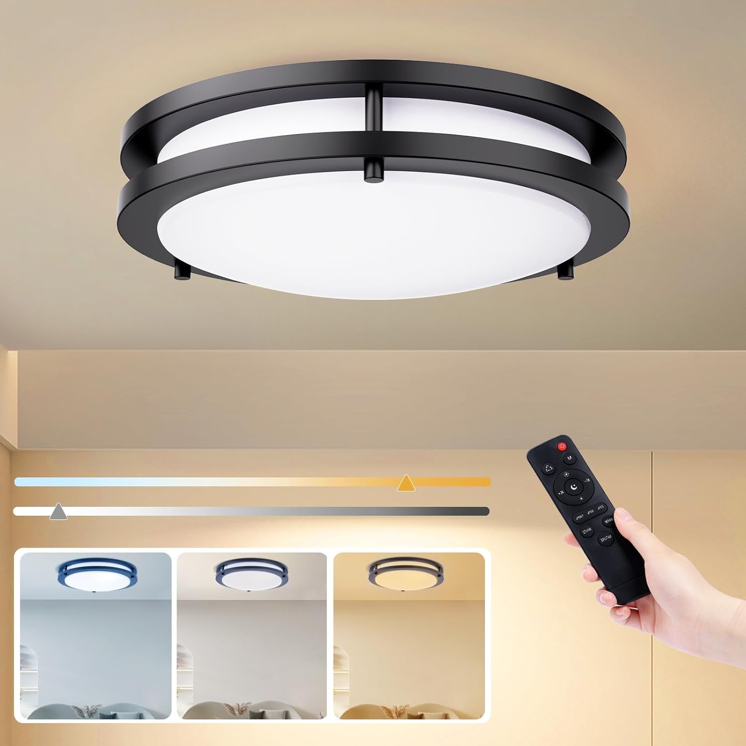 Photo 1 of LED Ceiling Light Fixture with Remote 13 Inch Ceiling Lights Flush Mount 24 W Dimmable Ceiling Light Adjustable Kitchen Lighting Fixtures Ceiling for Bedroom Living Room Hallway