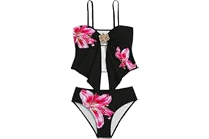 Teen Girls 2 Piece Bathing Suit Summer Beach Flower Print Spaghetti Strap Triangle Bikini Set Kids Cute Comfy Swimsuit
