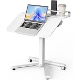 ROMOON Portable Standing Desk with Wheels, Height Adjustable Mobile Desk | Rolling Laptop Cart with Tilt Top, Storage, 24" Sit-Stand Computer Table for Home Office, Bedroom, Dorm, Small Spaces, White