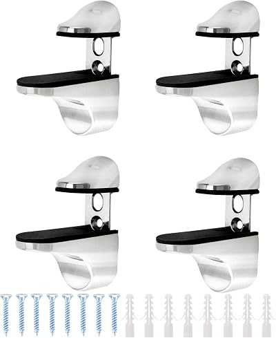 QWORK 4x Zinc Alloy Glass Shelf Brackets Supports 3-20mm Thickness Wall Mounted