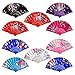 Tayfremn 10pcs Floral Folding Hand Fan Flower Pattern Gold Side Lace Handheld Folding Fans Women Hand Folding Fans Vintage Retro Style Folding Fan
