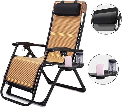 Amazon Com Recliners Heavy Duty Zero Gravity Reclining Garden Chair With Cup Holders And Bamboo Cushions Outdoor Patio Beach Deck Sun Lounger Support 150kg Color Black Garden Outdoor