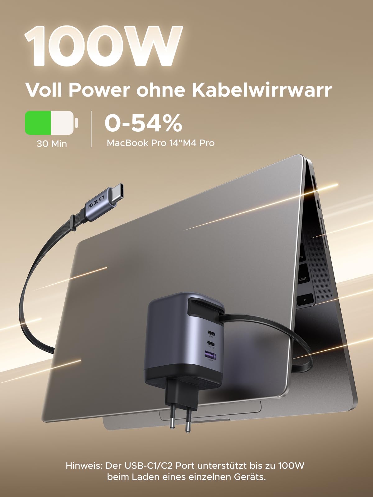 UGREEN Nexode 100W USB C Ladegerät mit Einziehbarem Kabel 4-Port GaN Netzteil Retractable Charger mit Ladekabel für Laptop kompatibel mit MacBook Pro/Air, Galaxy S-A Serie, iPhone 16-8 Serie, iPads 2