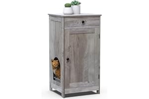 GiftGo Contemporary Home Hidden Cat Litter Box Enclosure Wooden Cabinet Furniture Cat Washroom Nightstand Storage Drawer, Inner Shelf, Arched Doorways (Greige)