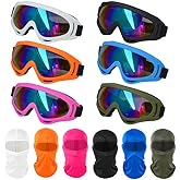 kuchisity 6 Set/12PCS Motorcycle Ski Goggles with Balaclava Mask, Dirt Bike ATV Motocross Riding Hiking Goggle UV Protection Tactical Neck Gaiter for Men Women & Youth