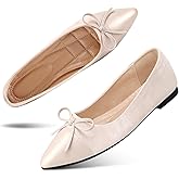 KUNWFNIX Women's Ballet Flats with Pearl Clip - Faux Suede Pointed Toe Slip On, Soft Comfortable Shoes for Wedding Guest, Office & Dressy Events