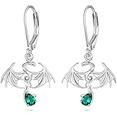 AOBOCO Dragon Leverback Earrings for Women 925 Sterling Silver Emerald Green Dragon Earrings Dragon Jewelry Gifts