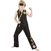 The Karate Kid Cobra Kai Costume for Girls, Black Sleeveless Gi Featuring Insignias, Black Cobra Headband & Belt