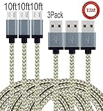 Aplenta Micro USB Cable, 3-Pack 10ft Premium Micro USB Cable High Speed USB 2.0 Sync and Charging Cables for Samsung, HTC, Motorola, Nokia, Android, and More(Gold+Gray)