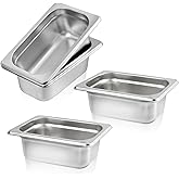 Akamino 4 Pack 1/9 Size 2 1/2 Inch Deep Steem Tabel Pans, NSF Commercial 18/8 Stainless Steel Anti-jam Steam Pan, Catering Food Pan for Restaurant,Hotel