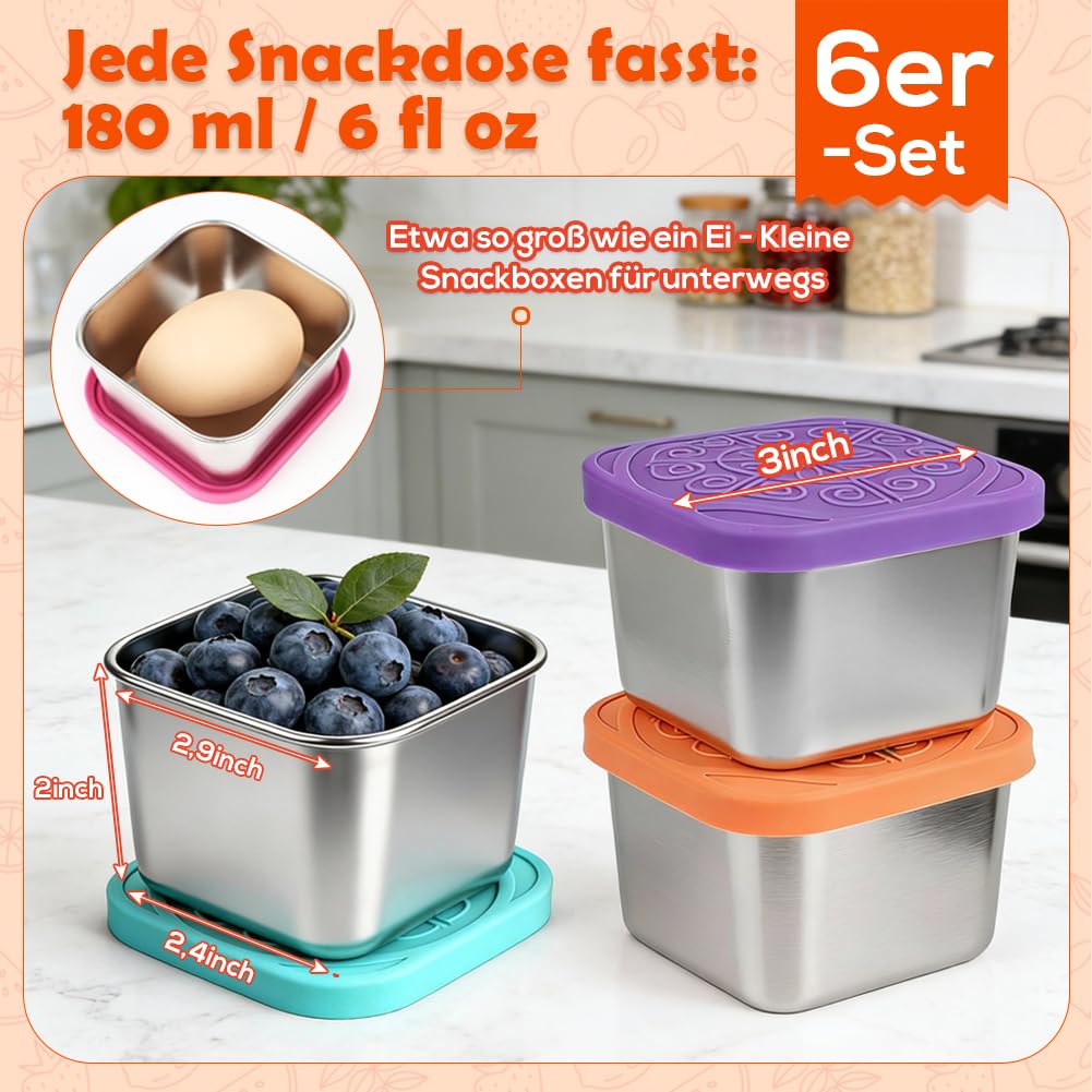 YQL Edelstahl Snackboxen mit Silikondeckel für Lunch, Reise und unterwegs 2