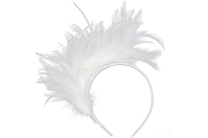 KICOFIT Feathers Headband Masquerade Headpiece for Women Halloween Christmas Party Favor Floral Fascinator Crown (Feather-white, One size)