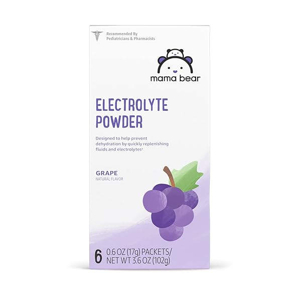 AMAZON BRAND – MAMA BEAR ELECTROLYTE POWDER PACKETS 0.6OZ, GRAPE, 6 COUNT