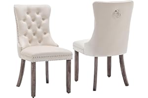 Kiztir Velvet Dining Chair Set of 2, Modern Kitchen Chairs with Nailhead Trim, 2 Pieces Upholstered Dining Room Chairs for Living Room, Bedroom (Beige)