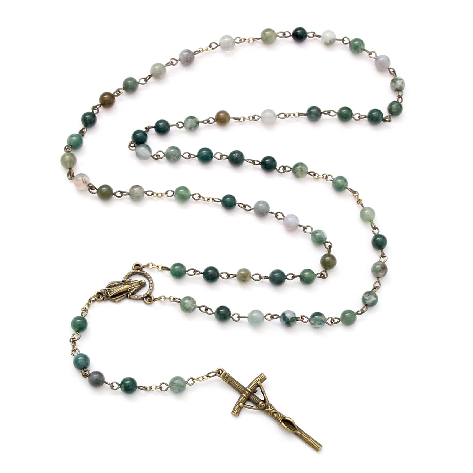 KOMI Rosary Beads Catholic for Women Gemstone Rosary Beads Necklace with Crucifix Cross Crystal Pearl Rosary Rosarios Catolicos Catholic Gifts