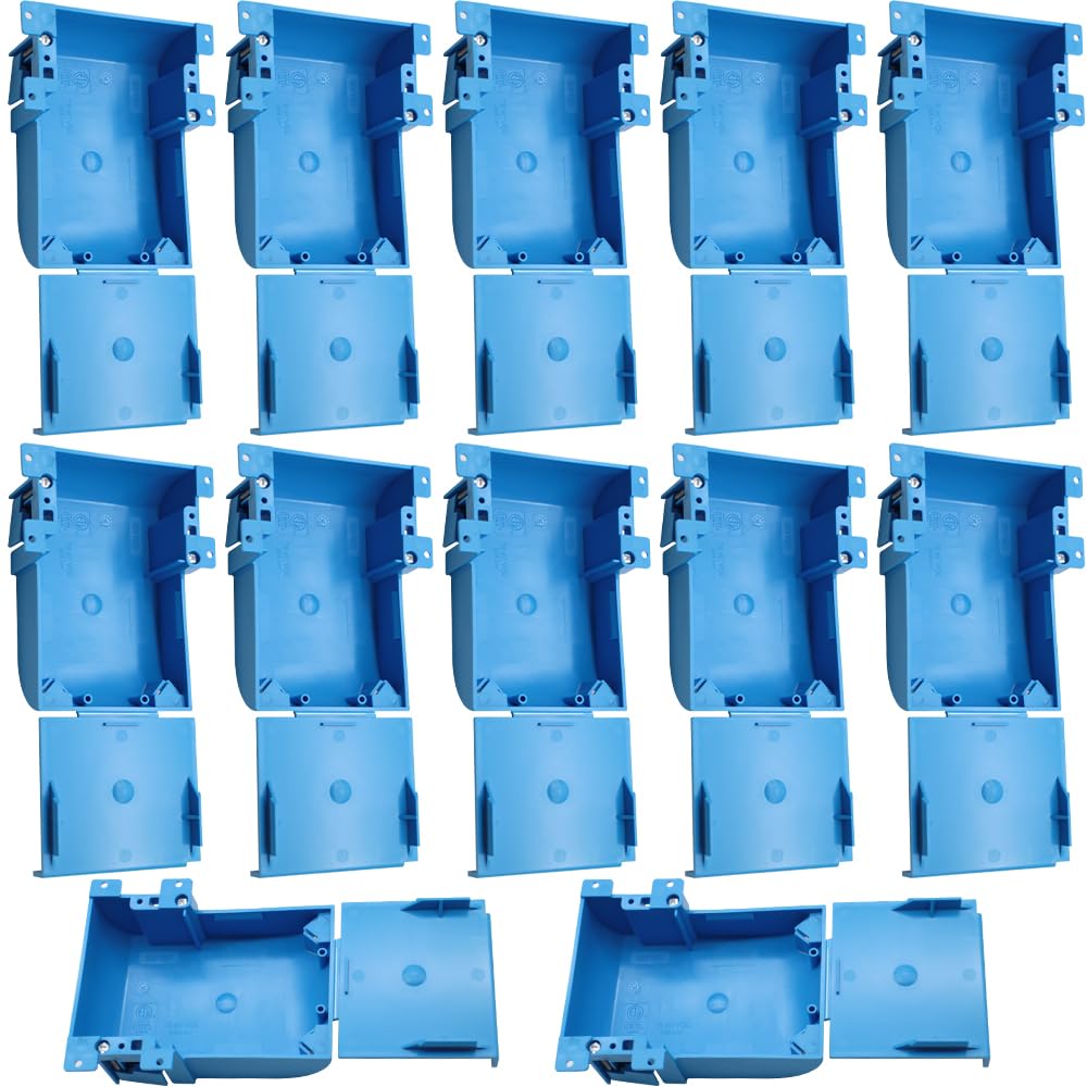 XGGYA 1-Gang Blue Shallow Work Box,Old Work Outlet Box,Non-Metallic,18 Cubic Inch,Switch/Outlet Box with Living Hinges(12 Pack) Image