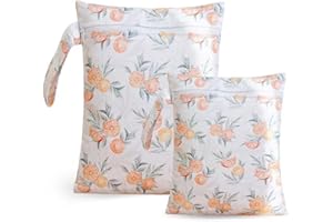 OPGROEIE 2 Sizes Wet Bags, Waterproof Storage Bag for Baby Diapers and Pump Parts, Reusable Diaper Bag with Zippered Pockets and Handle, Travel Bags, Beach, Pool, Gym Bag for Swimsuits & Wet Clothes, Set of 2