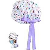 Colorful Pattern Scrub Caps for Women with Buttons, Cute Surgical Tech Head Cover,Adjustable Euro Style Scrub Hat for Long or Short Hair