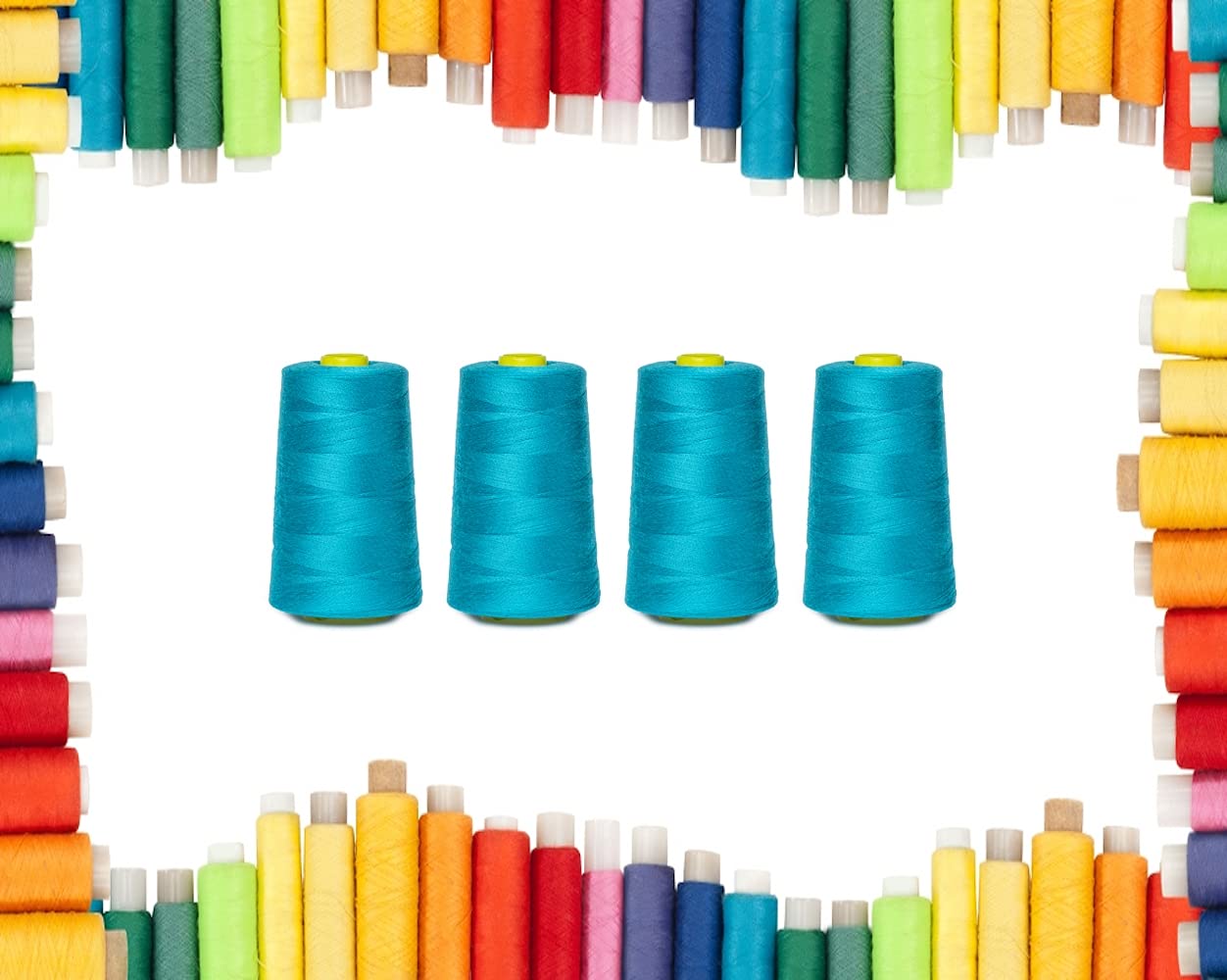 Rohans Overlock Yarn 40/2 (120), 5000 Yards (4570 Meters) Sewing Thread Cones, Sewing Machine Multi Colour Yarn Cones, 100% Polyester Material (Turquoise, 4)