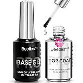 Beetles Pro Gel Top and Base Coat Professional Nail Supplies 2Pcs 20ml | Upgraded Super Shine Finish and Long Lasting for 28 Days, Soak Off LED Lamp Nail Art Design Manicure for Salon