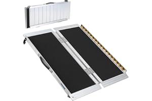 Aluminum Wheelchair Ramp 4FT, Folding Handicap Wheelchair Ramps with Handle and Reflective Strips for Home Steps, Threshold R