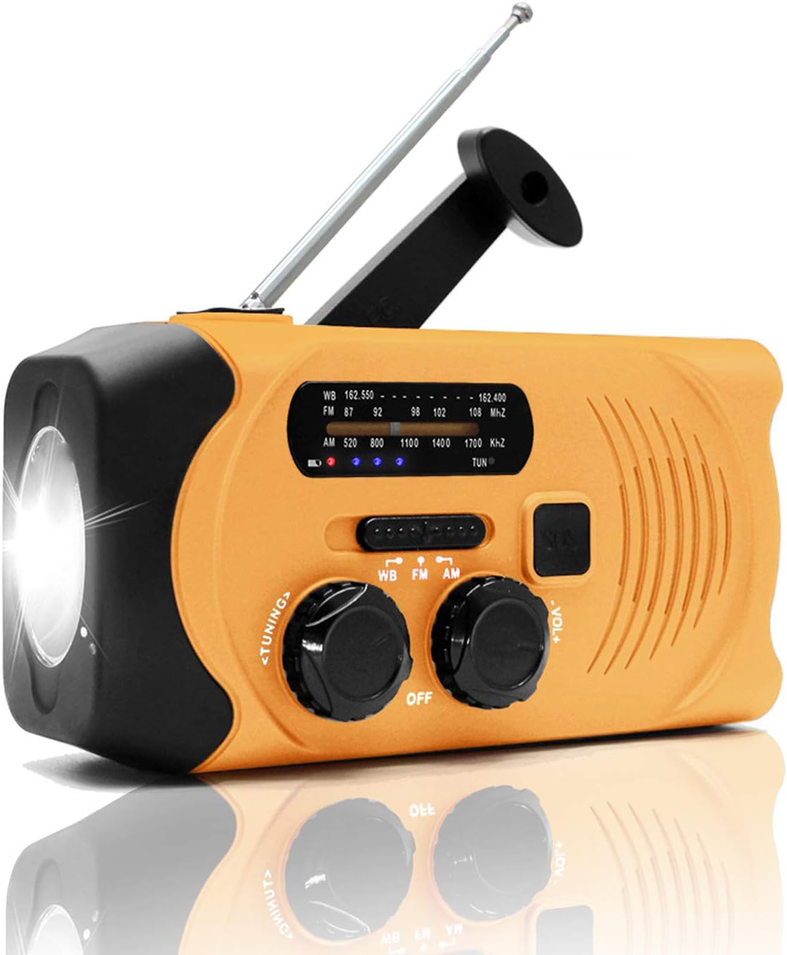 Emergency Weather Alert Radio, USFY Portable Solar Powered Hand Crank Radio, 4 Way Charging, SOS Alarm, LED Flashlight/Reading Lamp, AM FM NOAA Radio - Orange: Home Audio & Theater