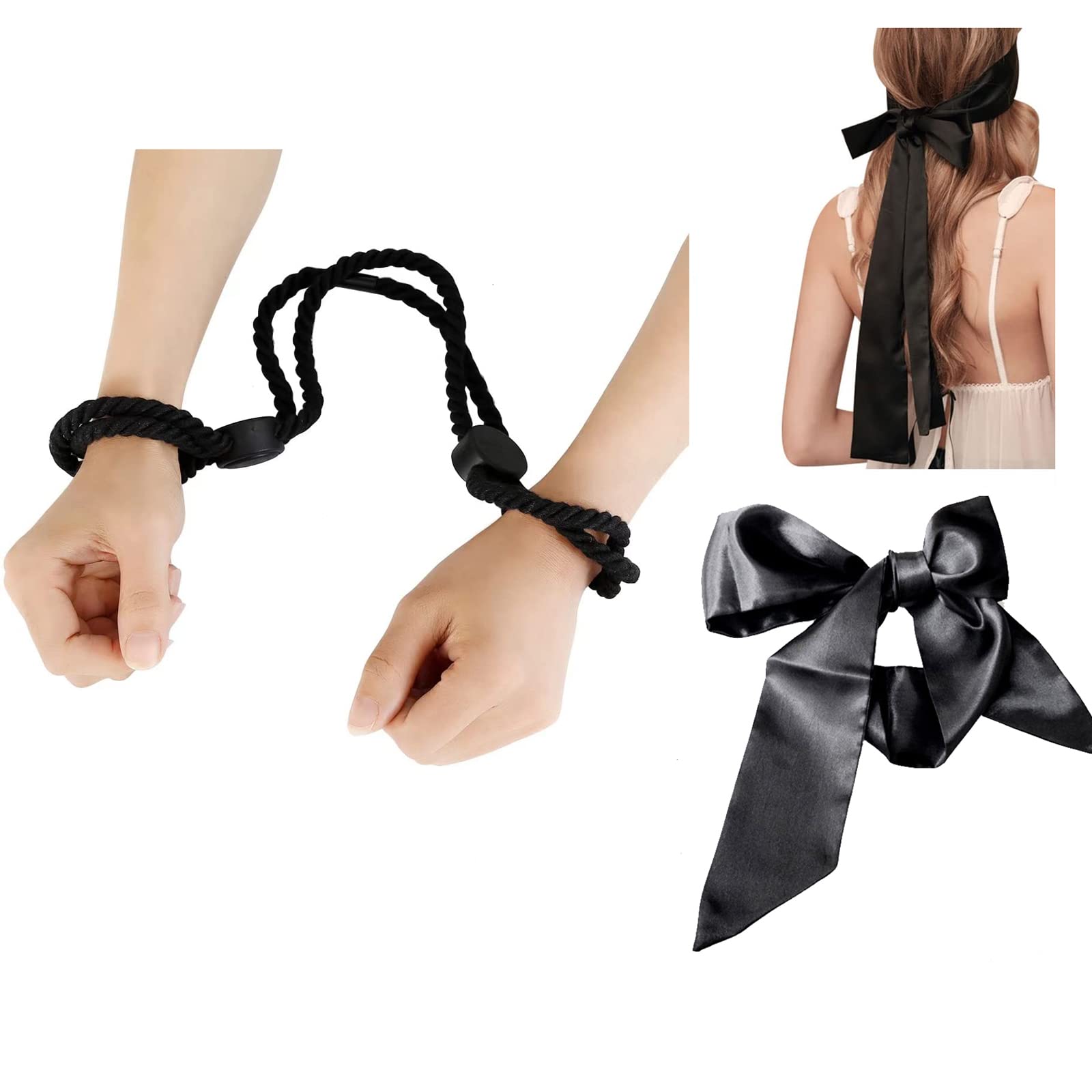 LOCKISH Handcuffs Adult Bedroom,Handcuff and Blindfold Set,2 Pcs Bondsge Kits,Blind fold Sleep for Sleeping Game,Black