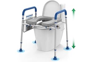 Loyoda Toilet Seat Risers for Seniors, Padded Raised Toilet Seat with Handles, Adjustable Height Toilet Riser, Handicap Elevated Seat 400lb, Fit Any Toilet