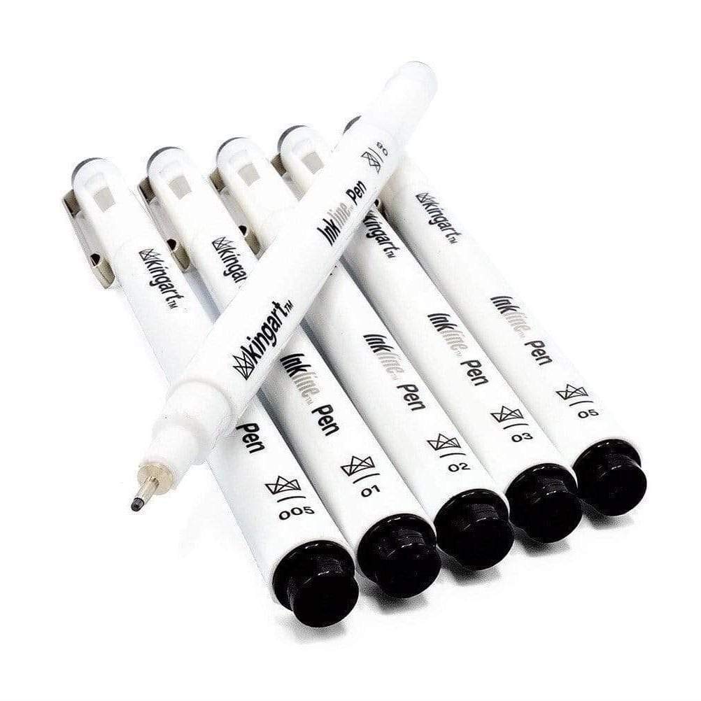 KINGART 430-6 PRO Inkline Black Micro Line & Precision Graphic Pens, 6 Assorted Nibs, BLACK Archival Waterproof Japanese Ink for Art, Illustration, Calligraphy, Sketching, Anime, Technical Drawing, Manga