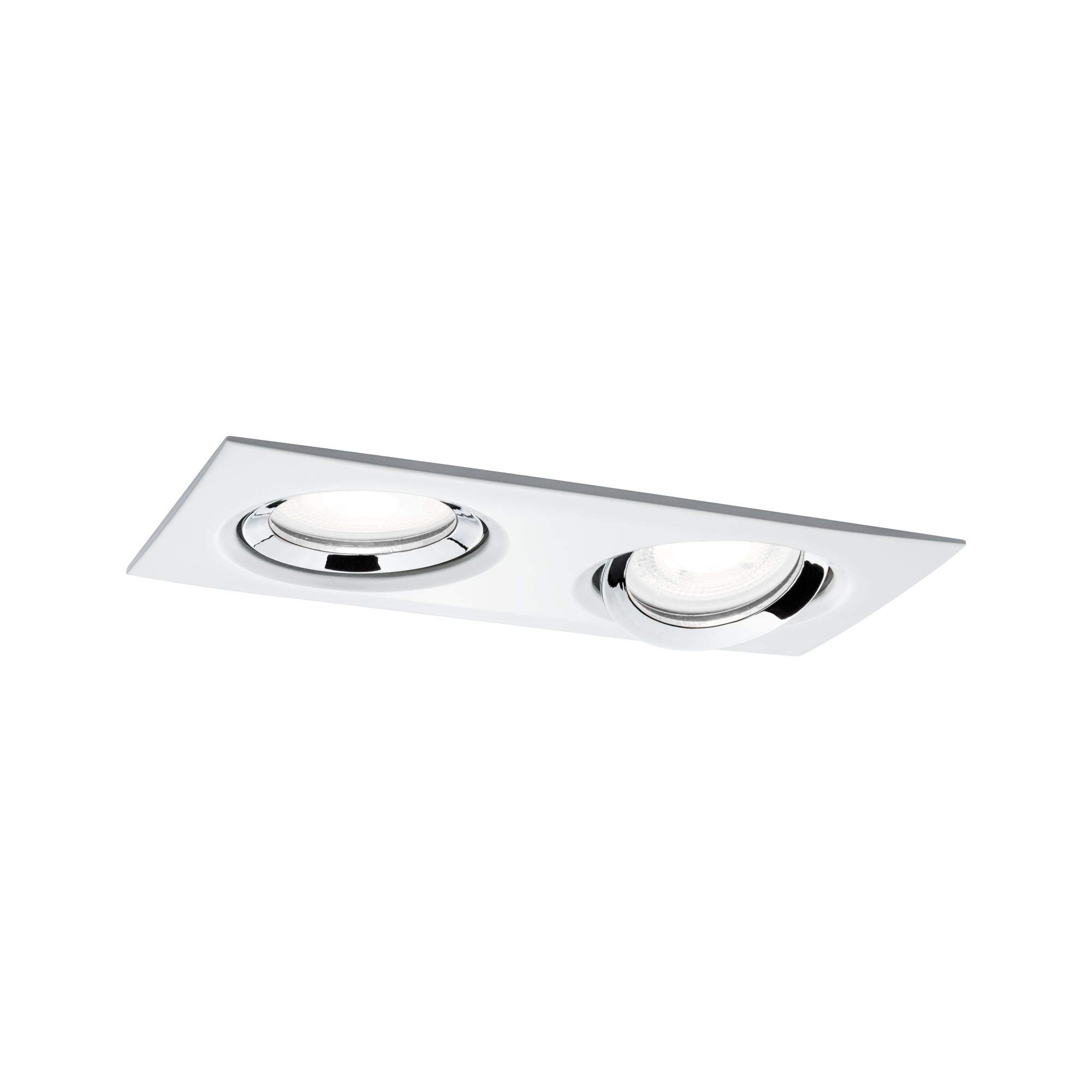 Paulmann 93676 Nova Plus LED recessed luminaire Set of 2 rect. Swivel IP65 dim recessed spot White matt, Chrome spot alu zinc recessed lamp 4000K GU10