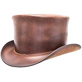American Hat Makers El Dorado Top Hat Genuine Leather for Men & Women | Vintage Steampunk Style with Classic Modern Edge