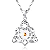 VONALA Celtic Knot Necklace for Women 925 Sterling Silver Mustard Seed Necklace Good Luck Irish Triquetra Triangle Knot Jewelry Christian Gifts