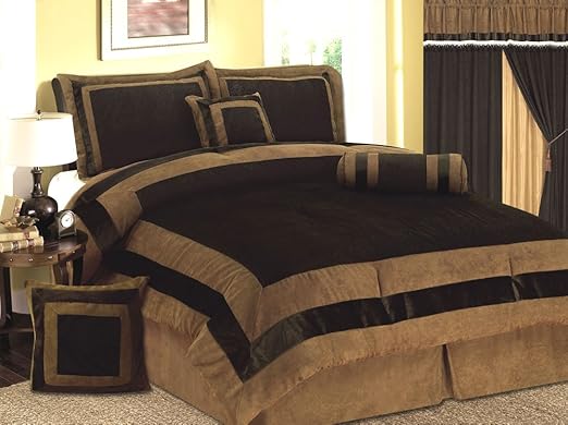Amazon Com New 7 Pcs Mocha Brown Micro Suede Bed In A Bag