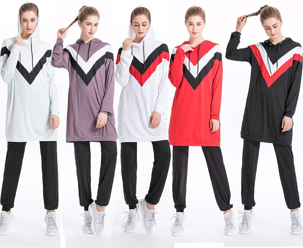 DreamsyUS Muslims Tracksuits Women Islamic Tracksuit Hoodies Casual Outdoor Color Sports Suit: Clothing