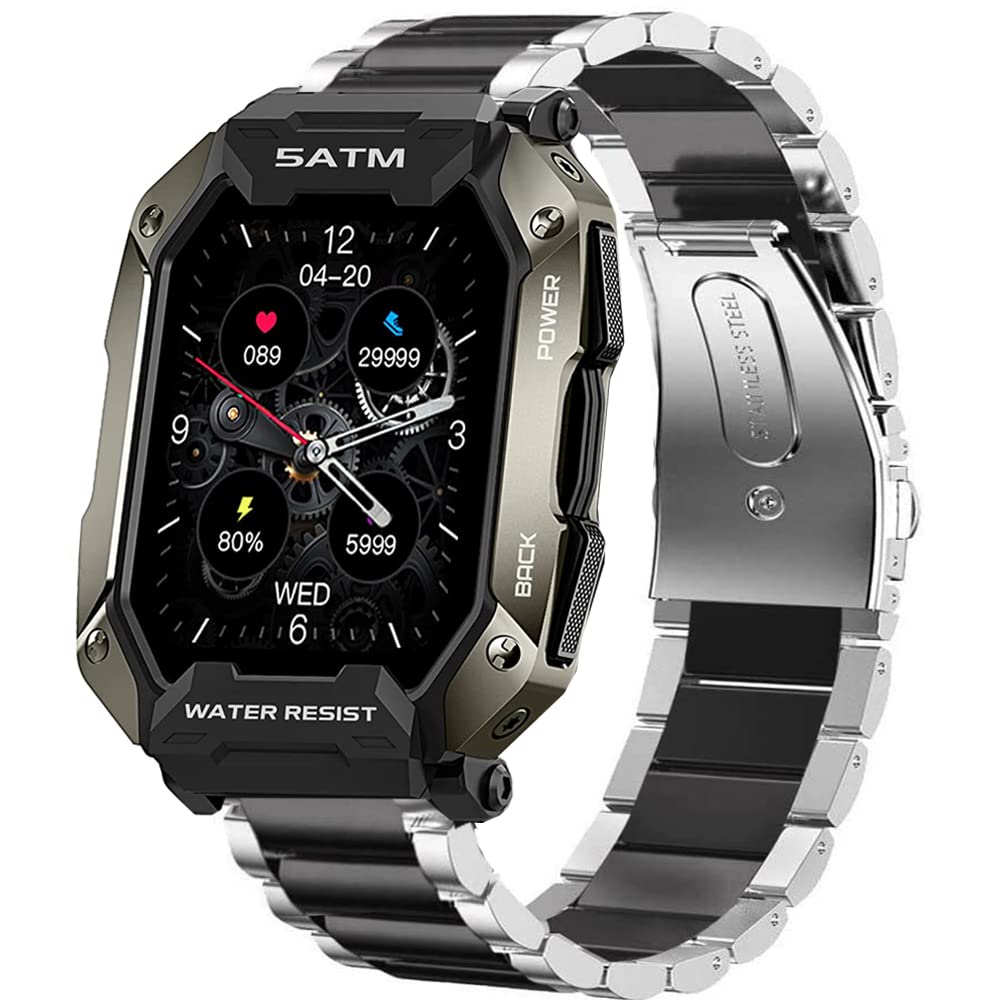 for AMAZTIM C20 Bands, Stainless Steel Metal Replacement Strap Bracelet Compatible for Kospet Tank M1 Pro/AMAZTIM C20 1.71" Military Sports SmartWatch/Slothcloud Smart Watches/C20 Military SmartWatch