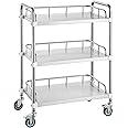 VEVOR Lab Rolling Cart, 3-Shelf Stainless Steel Rolling Cart, Lab Serving Cart with Swivel Casters, Dental Utility Cart for Clinic, Lab, Hospital, Salon, 26.38"x15.55"x34.13"