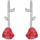 Diamond Rose Earrings for Women 925 Sterling Silver Flower Crawler Cuff Earrings with Lab Grown Diamond Jewelry Gifts for Mom